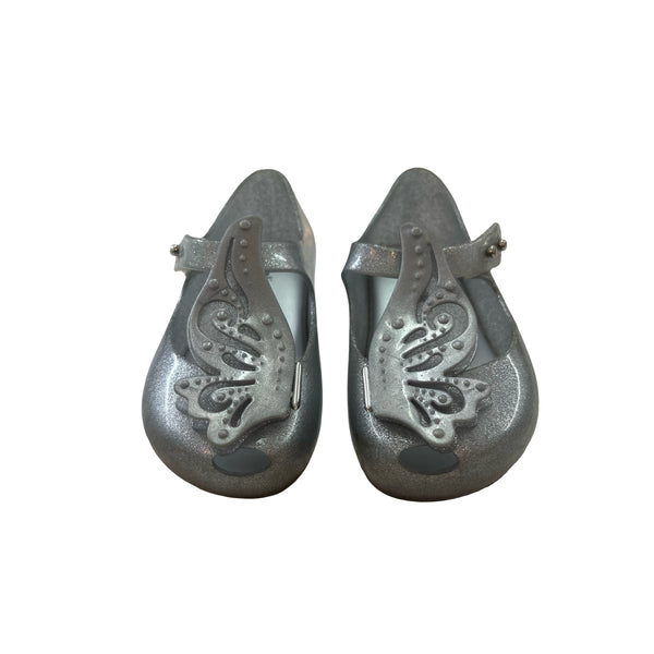 Mini Melissa Silver Metallic Butterfly Shoes - Size 7