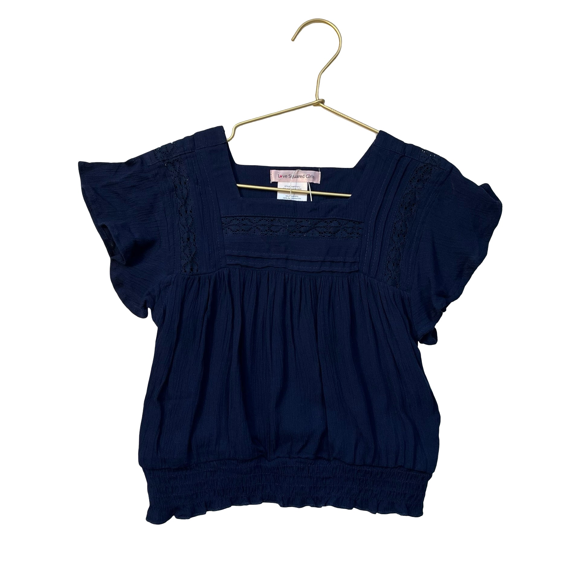 Love Squared Girls Navy Crinkle & Lace Top - Size 7