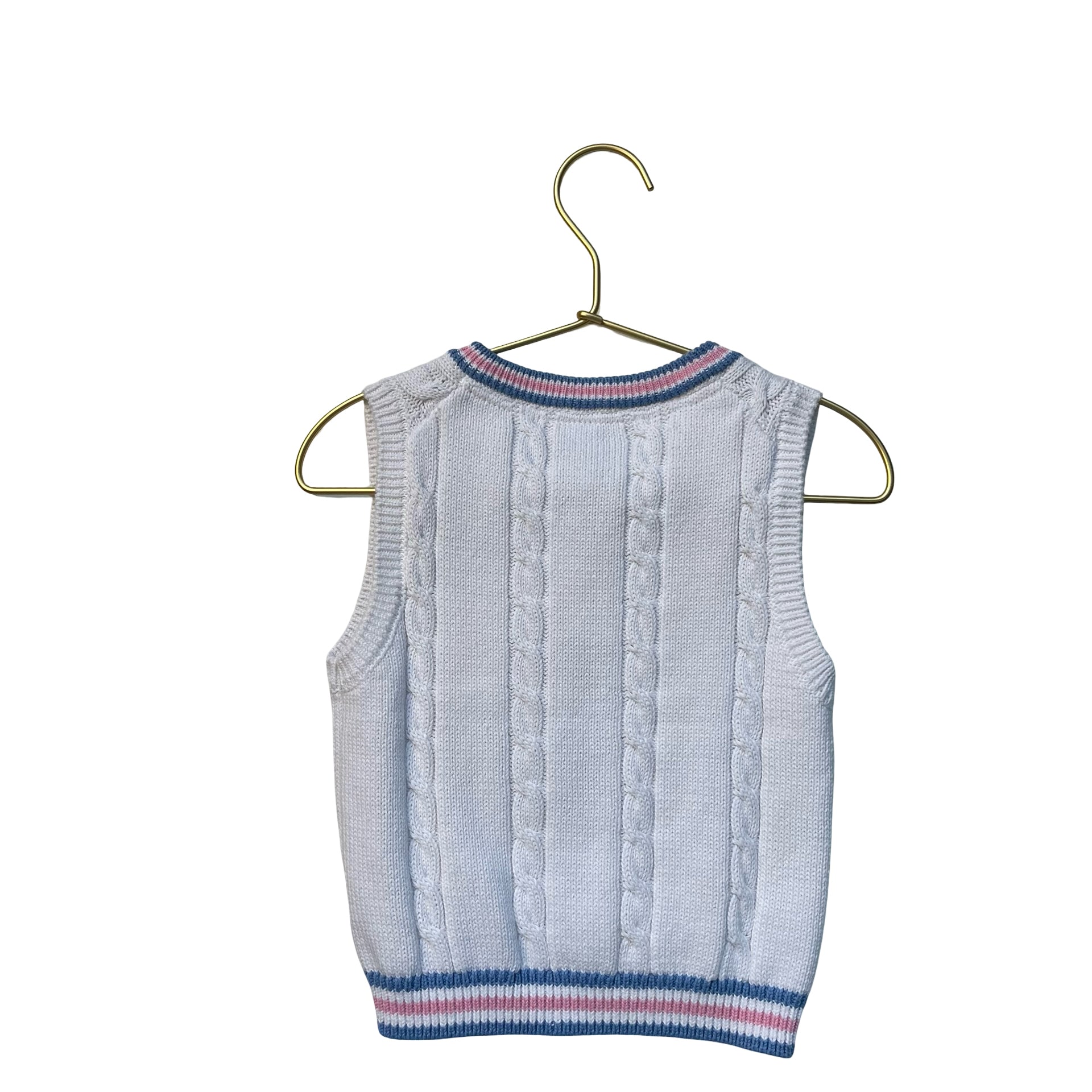 Janie and Jack White, Pink, Blue Cotton Cable-Knit Sweater Vest - Size 18-24 Mo