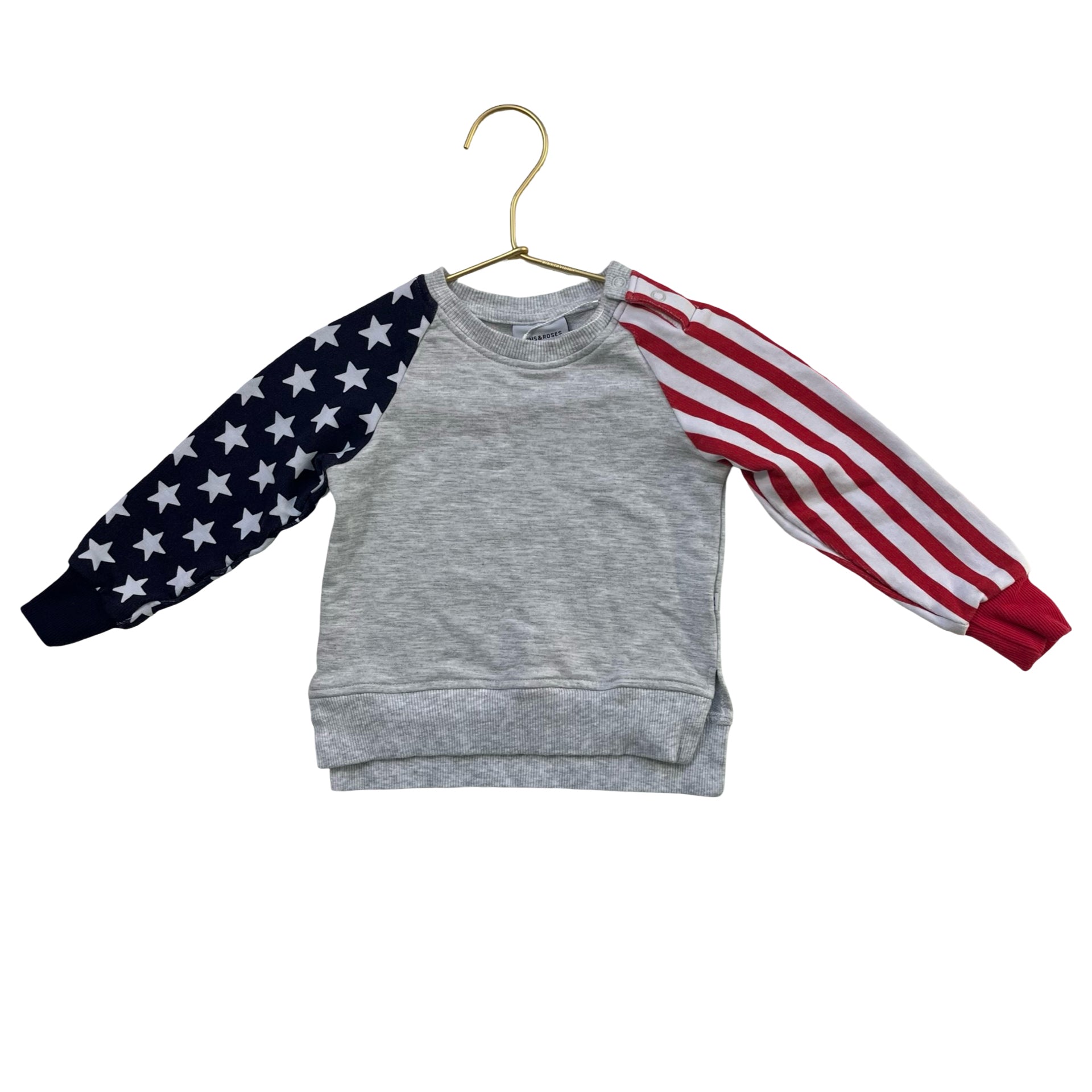 Bums & Roses Gray Stars & Stripes Sweatshirt - Size 6-12 Mo