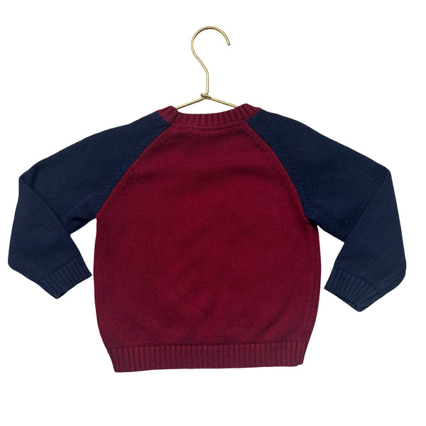 Janie and Jack Burgundy & Navy Moose Sweater - Size 18-24 Mo