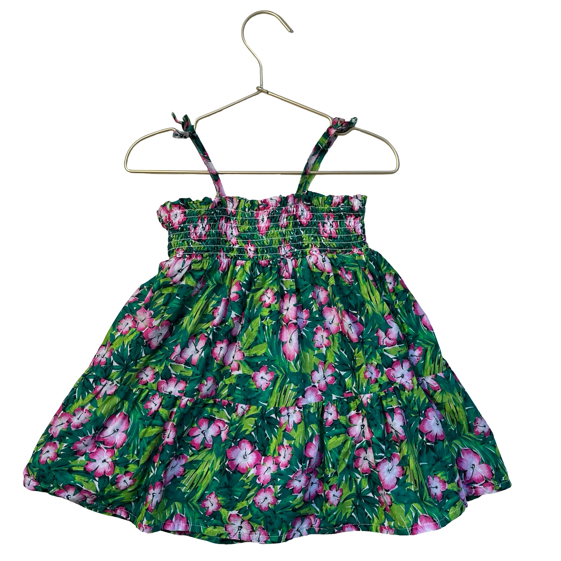 Janie and Jack Green & Pink Tropical Floral Dress - Size 18-24 Mo