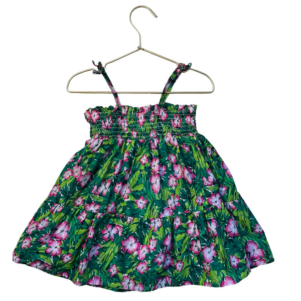 Janie and Jack Green & Pink Tropical Floral Dress - Size 18-24 Mo