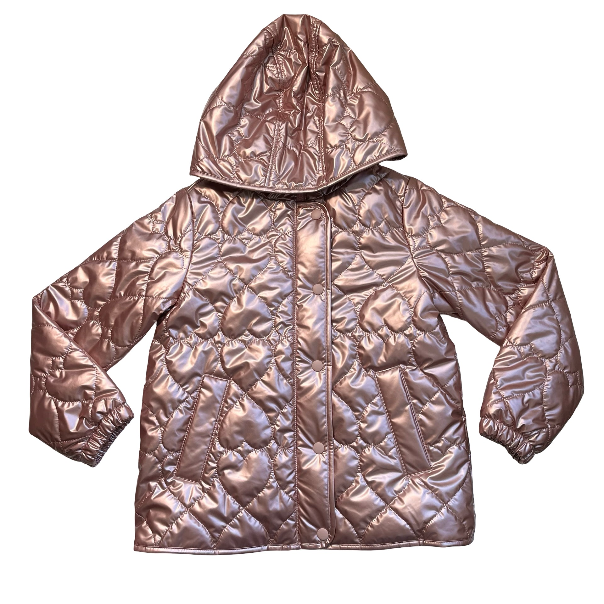 Crewcuts Primaloft Pink Metallic Heart Quilted Hooded Jacket  - Size M 8-9