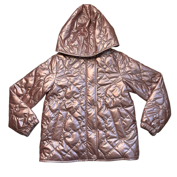 Crewcuts Primaloft Pink Metallic Heart Quilted Hooded Jacket  - Size M 8-9
