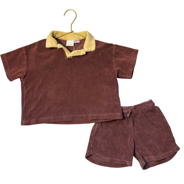 Zara Brown Terry Polo Shirt & Shorts Set - Size 5