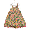 Joie Pink, Peach, Green Tropical Floral Dress, Pom-Pom Trim - Size 8