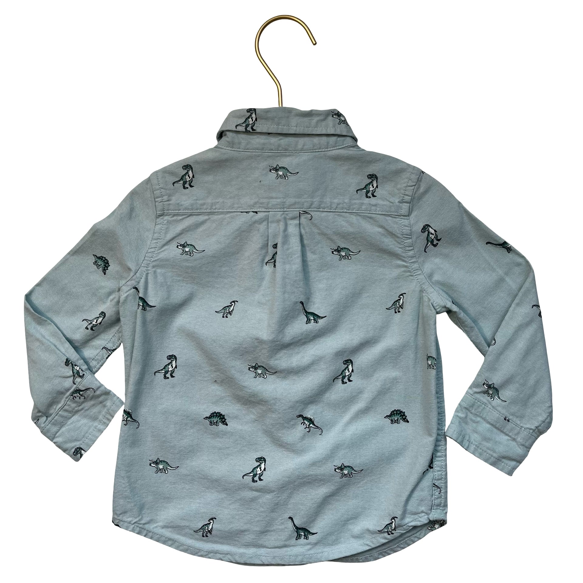 Janie and Jack Green Oxford Cloth Dino Print Button Down Shirt - Size 18-24 Mo