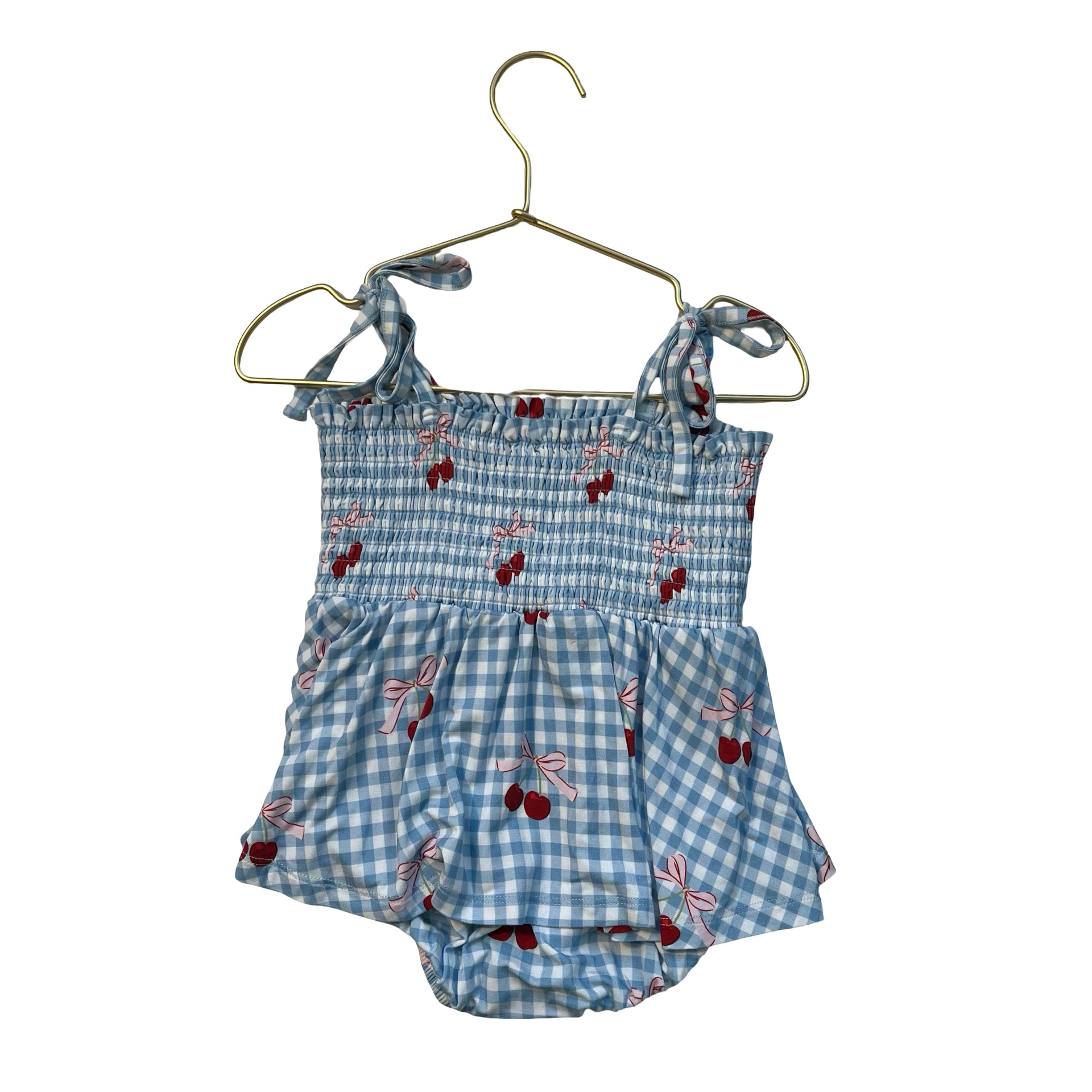 Oh My Jammers Blue Check & Red Cherry Print Bubble Romper - Size 2T