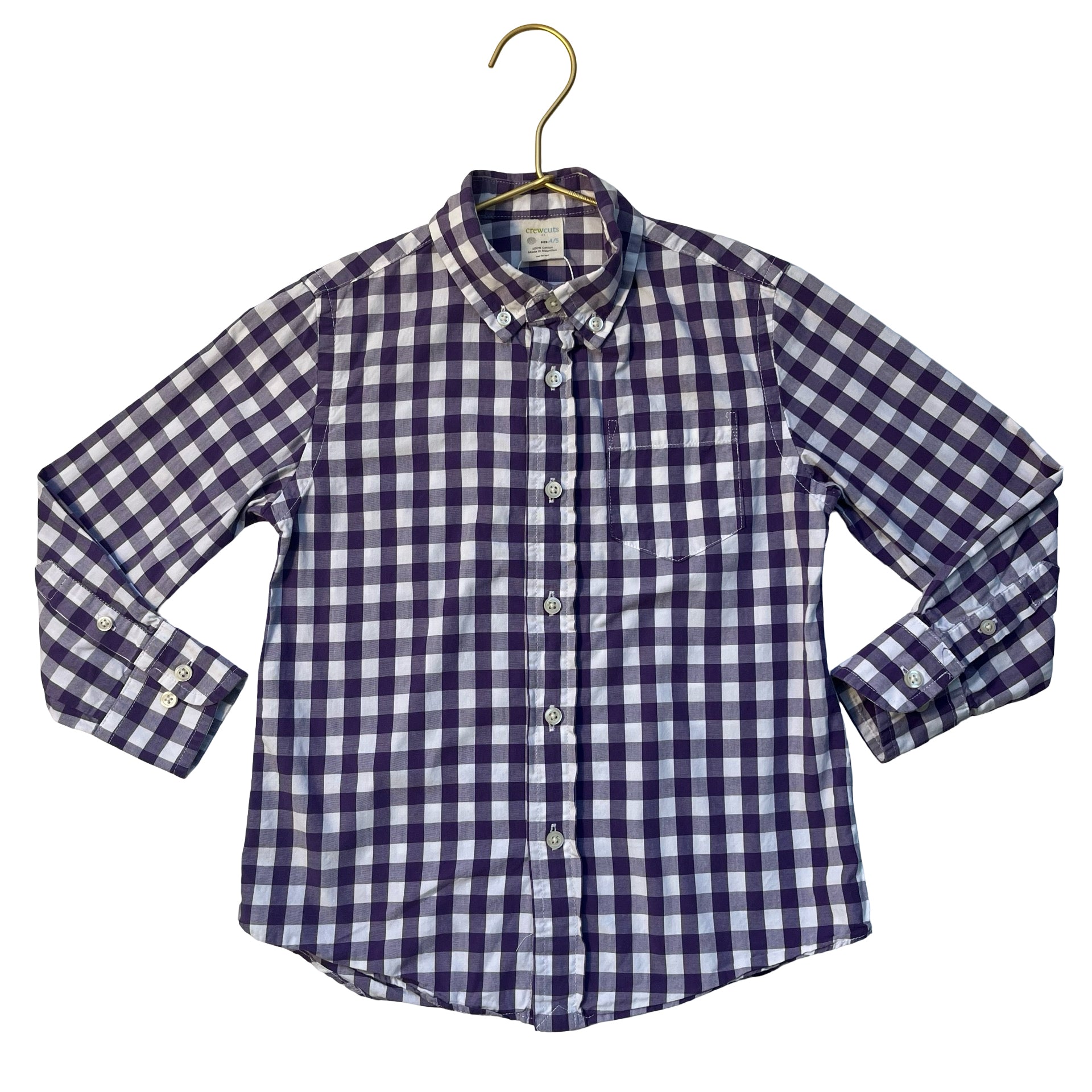 Crewcuts Purple & White Check Button Down Shirt - Size 4-5