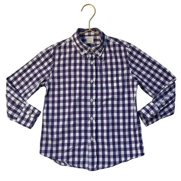 Crewcuts Purple & White Check Button Down Shirt - Size 4-5
