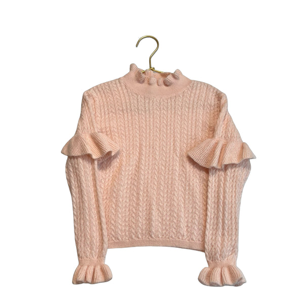Louise Misha Light Peach Cable Ruffle Mock Neck Sweater - Size 4
