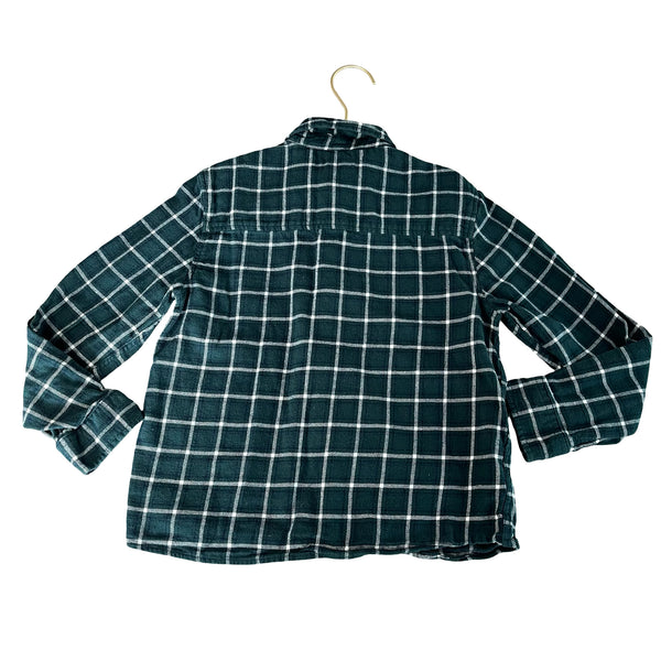 Mango Green, Navy, White Plaid Flannel Button Down Shirt - Size 8