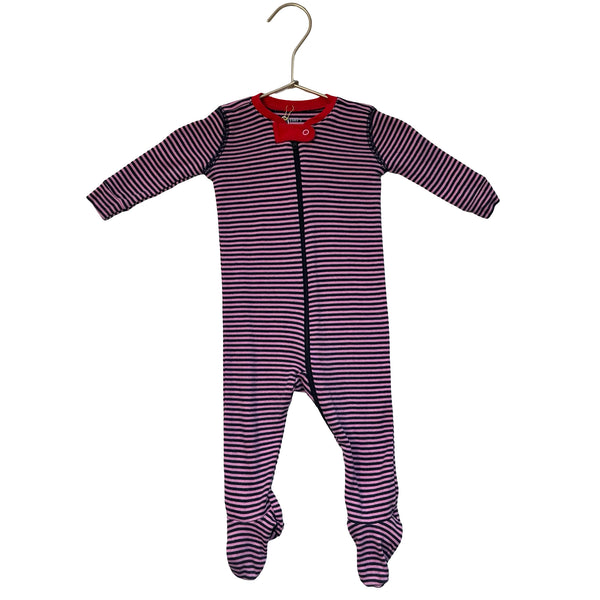 Primary Pink & Navy Striped Footed PJs - Size 3-6 Mo