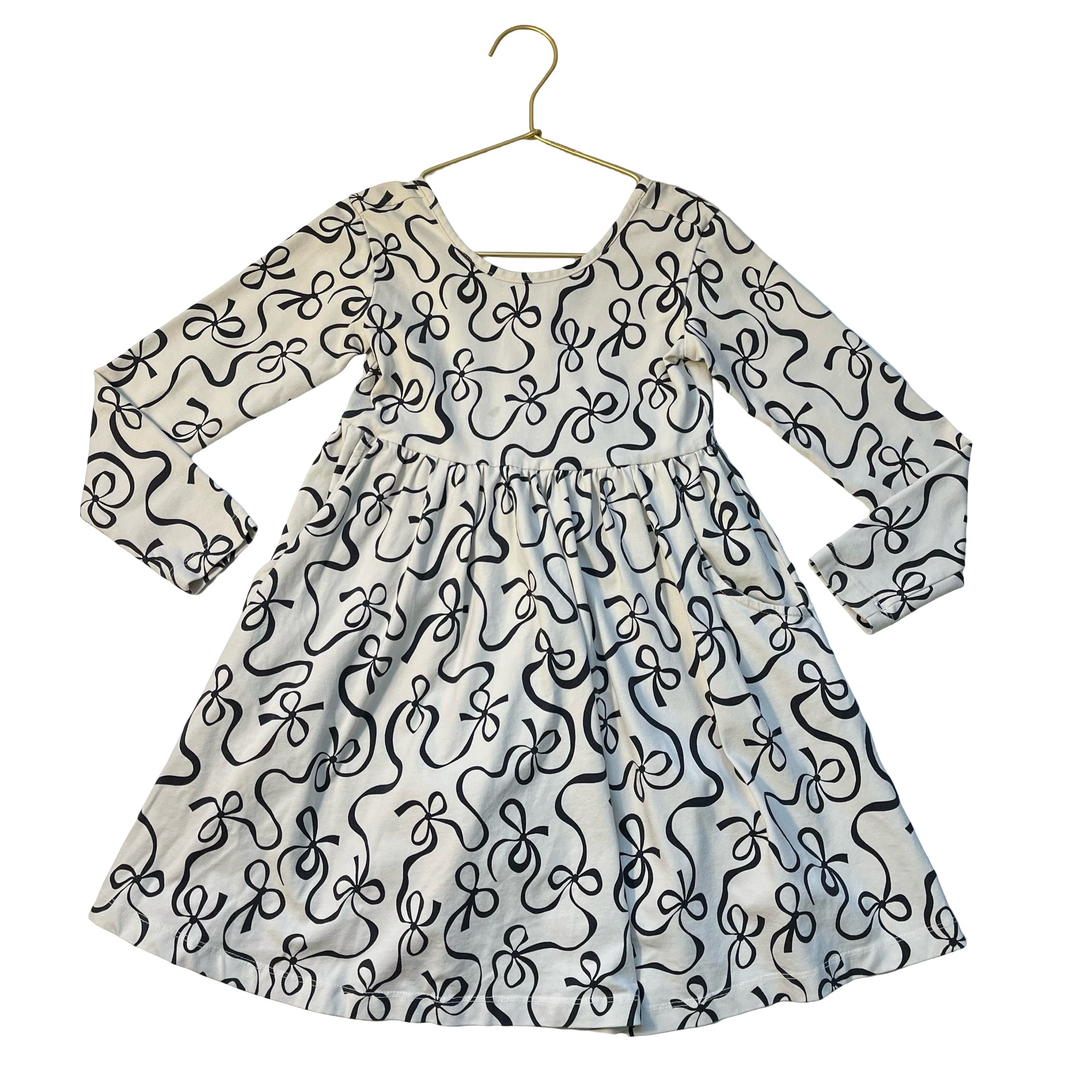 Hanna Andersson Ivory & Black Bow Print Dress - Size 5