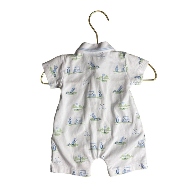 Kissy Kissy White, Blue, Green Golf Print Polo Romper - Size 0-3 Mo