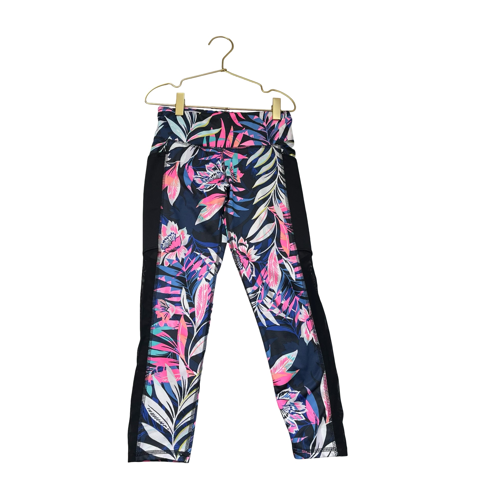 Old Navy Active Black & Colorful Tropical Leaf Print Athletic Leggings - S 8