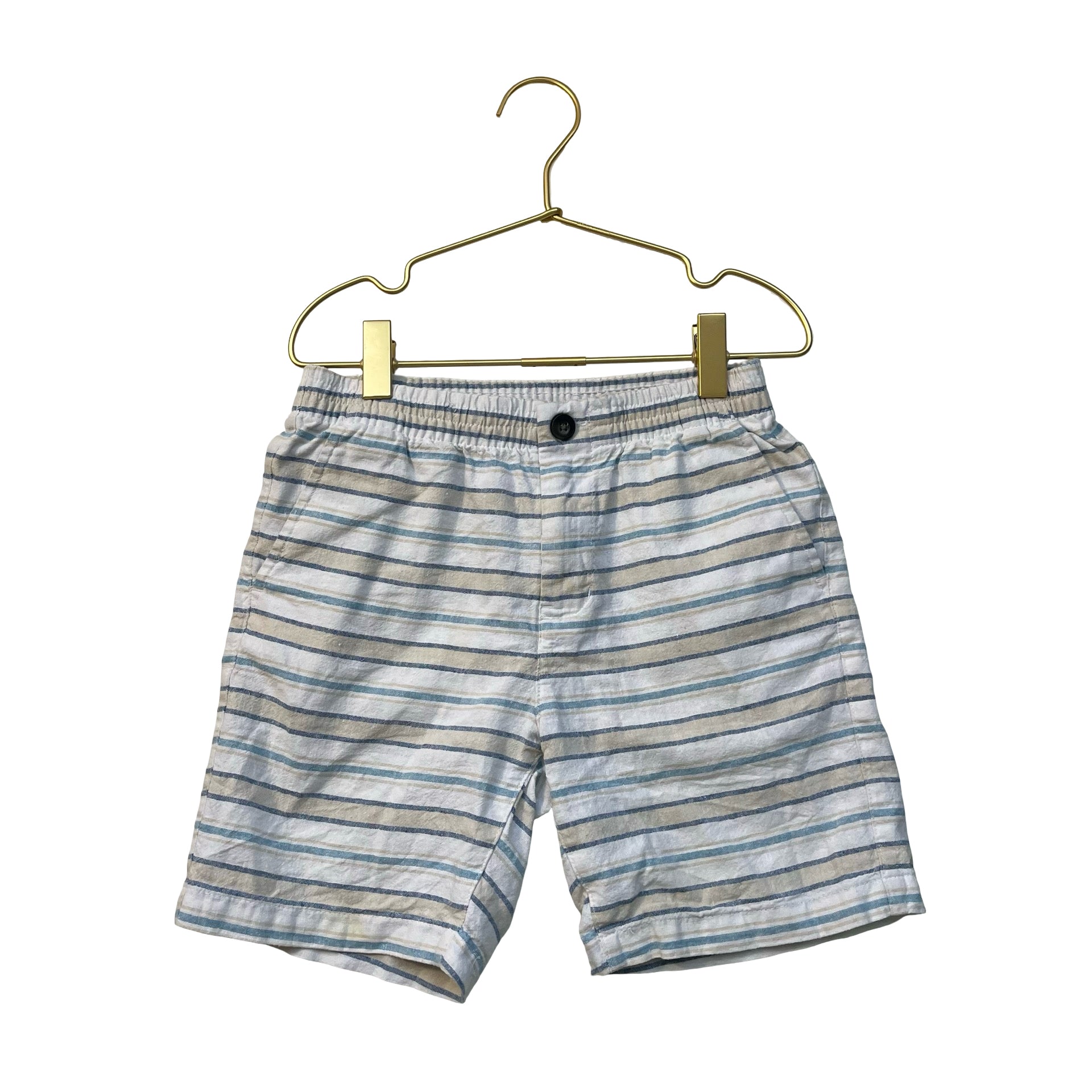 Janie and Jack Ivory, Blue, Tan Striped Linen-Cotton Shorts - Size 7