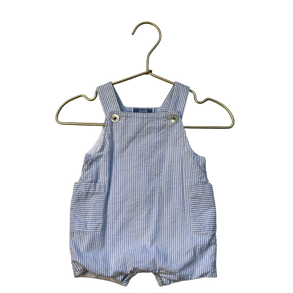 Jacadi White & Blue Striped Overall Romper - Size 1 Mo