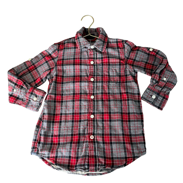 Gap Kids Red, Gray, Black Plaid Button Down Shirt - Size XS 4-5