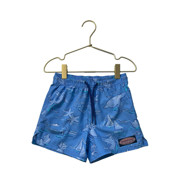 Vineyard Vines Blue Sailboat & Turtle Swim Trunks - Size 4T