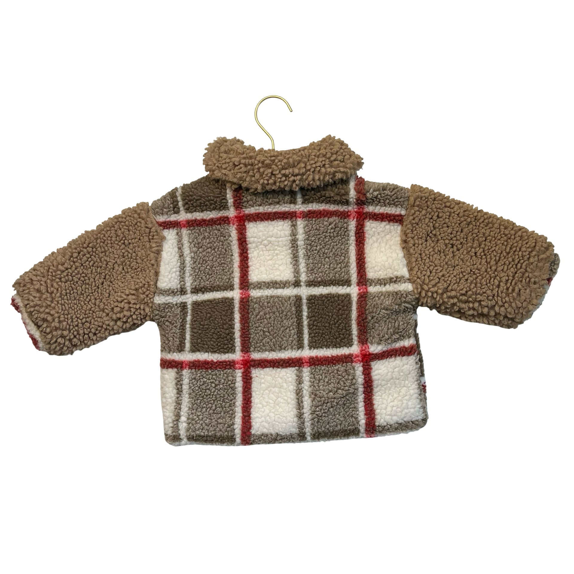 Zara Brown, Ivory, Red Plaid Sherpa Jacket - Size 12-18 Mo