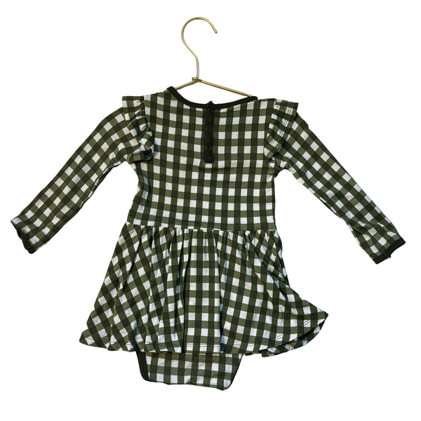 Kyte Olive Green Check Bodysuit Dress - Size 18-24 Mo