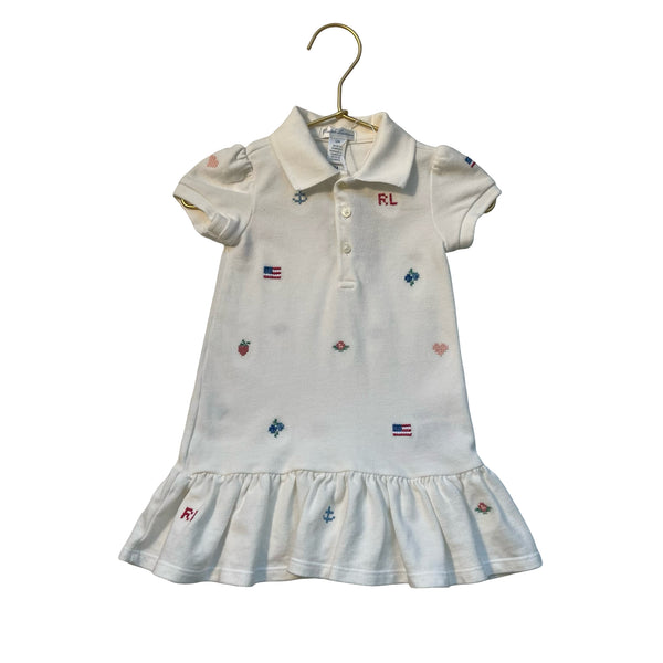 Ralph Lauren White Embroidered Polo Dress - Size 12 Mo