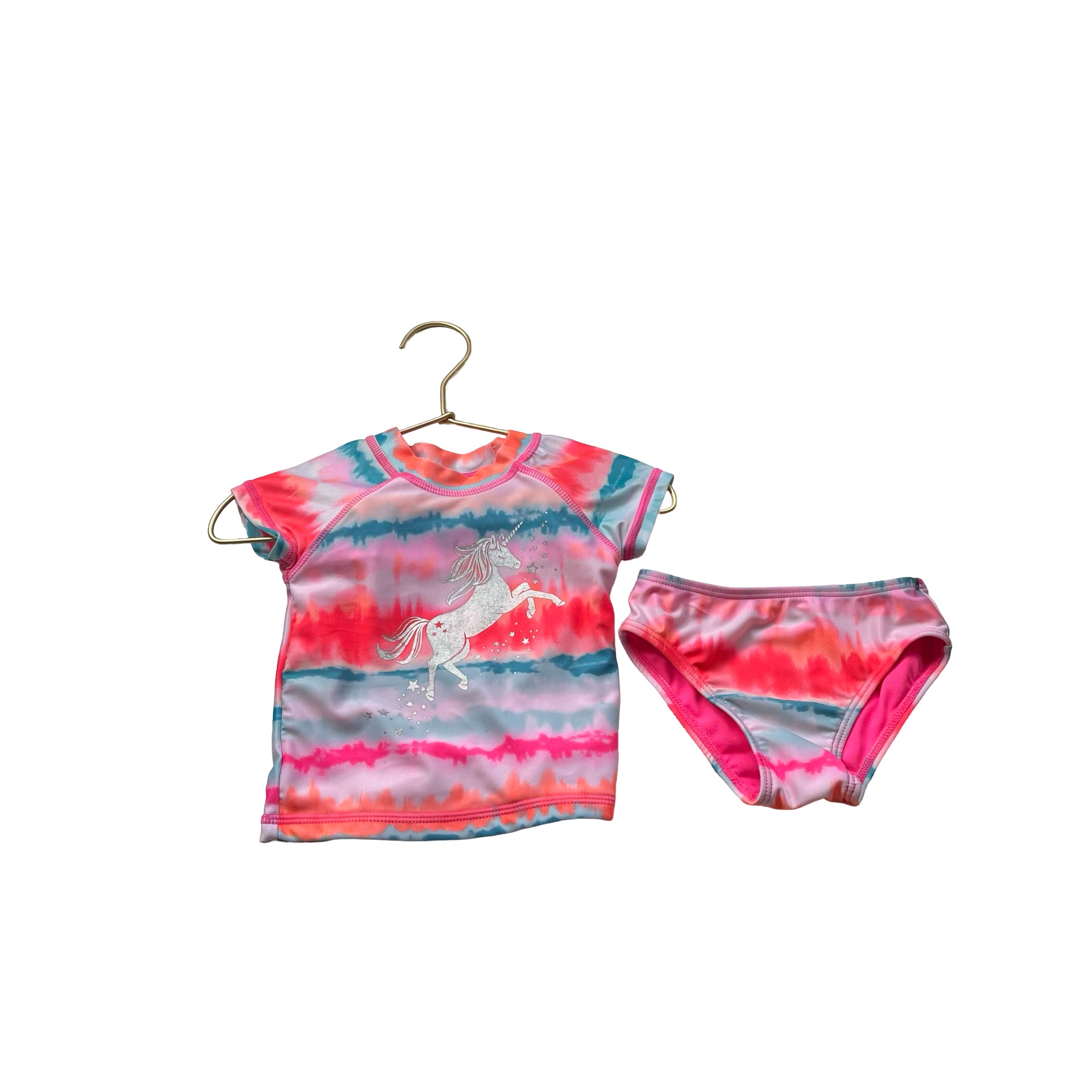 Jumping Beans Ivory, Teal & Pink Tie Dye Unicorn 2 Piece Swimsuit - Size 18 Mo