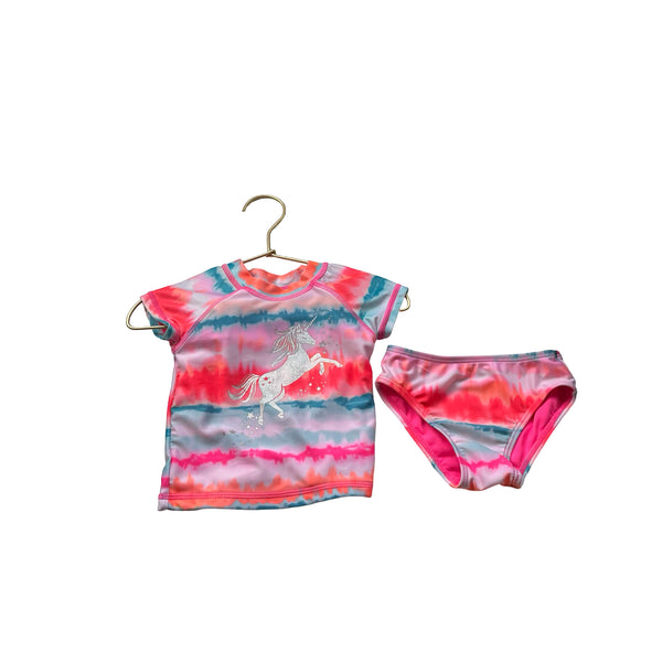 Jumping Beans Ivory, Teal & Pink Tie Dye Unicorn 2 Piece Swimsuit - Size 18 Mo