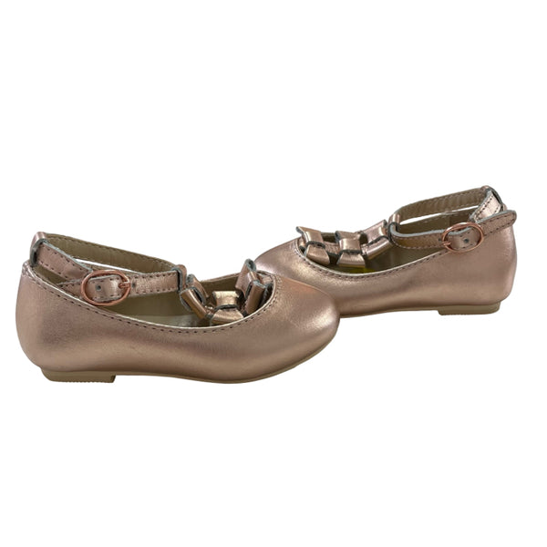 Janie and Jack Rose Gold Metallic Bow Dress Shoes - Size 5