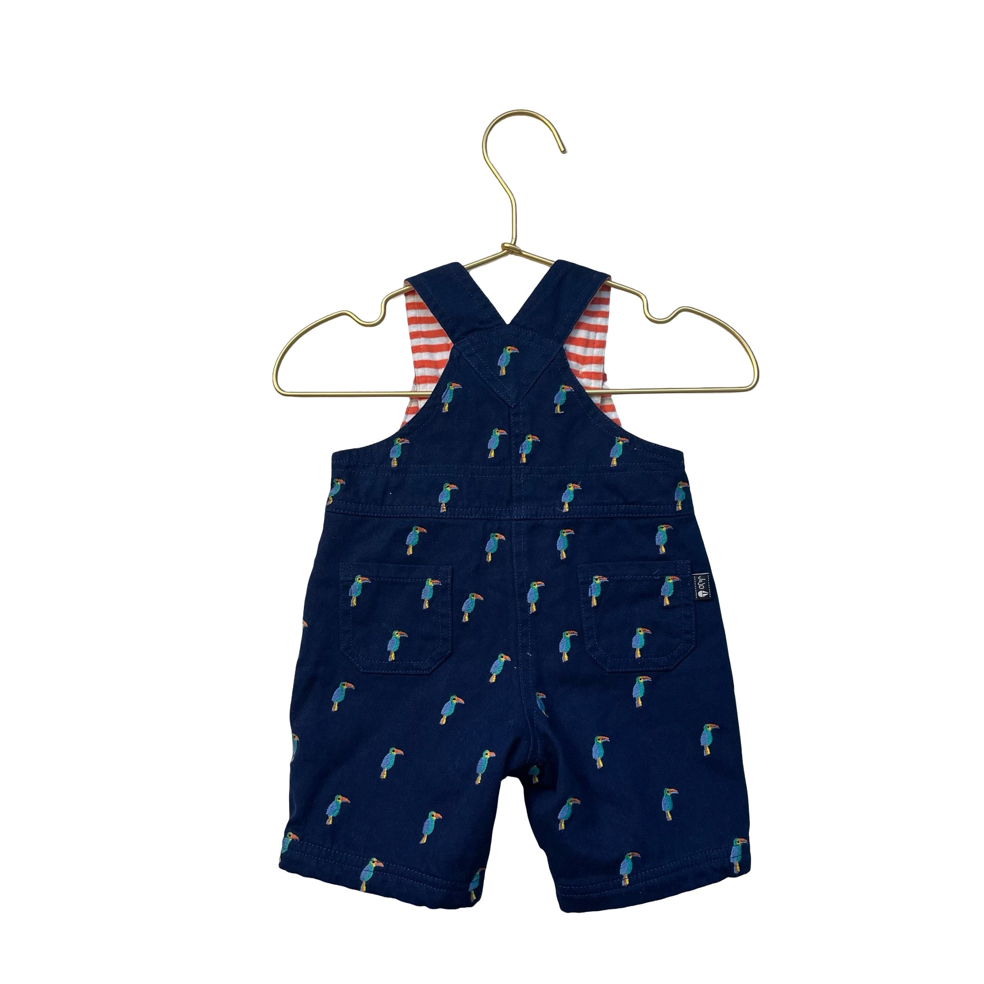 JoJo Maman Bebe Navy Tropical Bird Print Shortalls - Size 0-3 Mo