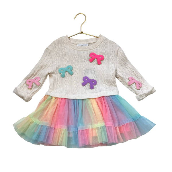 Rare Editions Ivory Cable-Knit & Pastel Tulle Dress - Size 2T