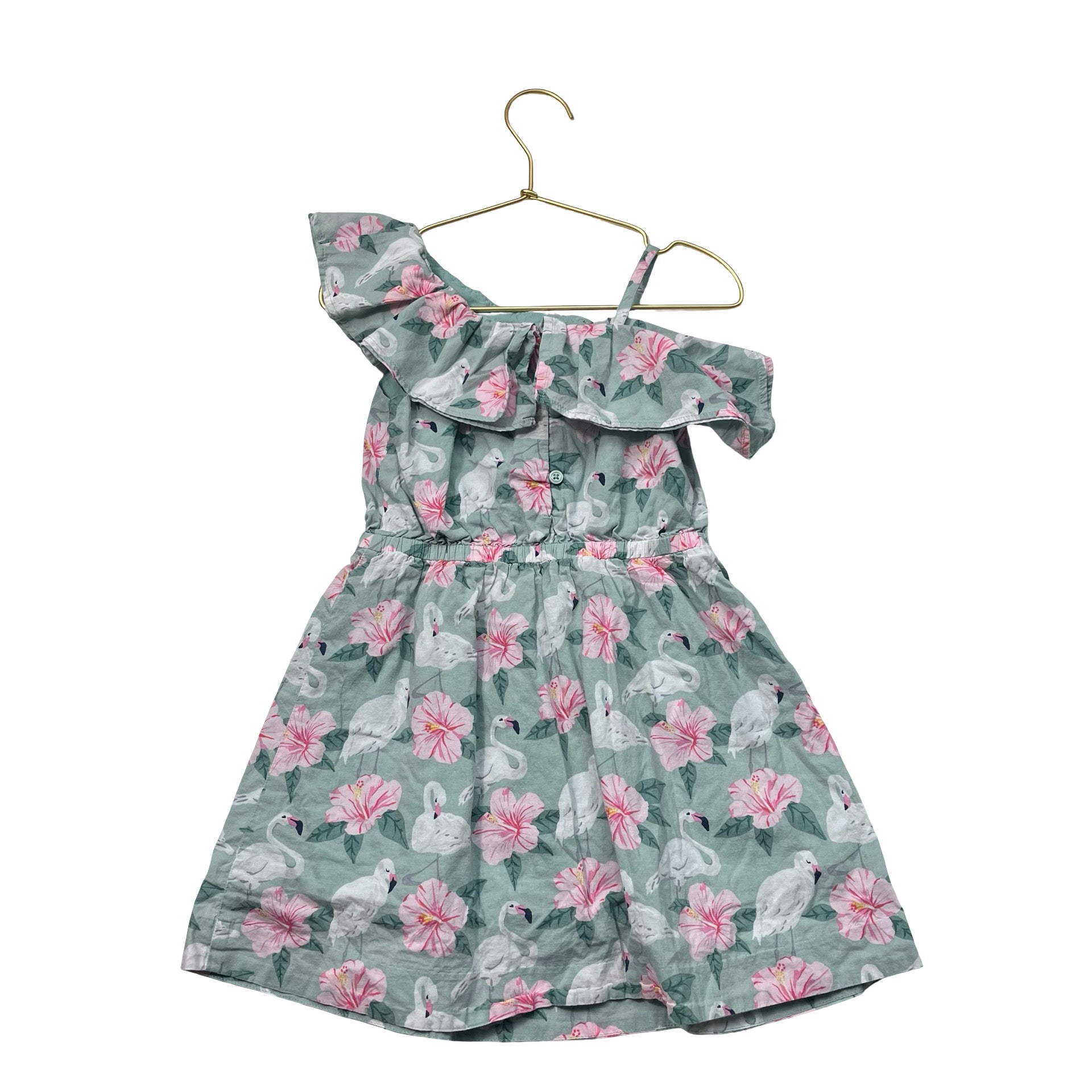 Janie and Jack Mint Green Swan & Flower Print Dress - Size 4