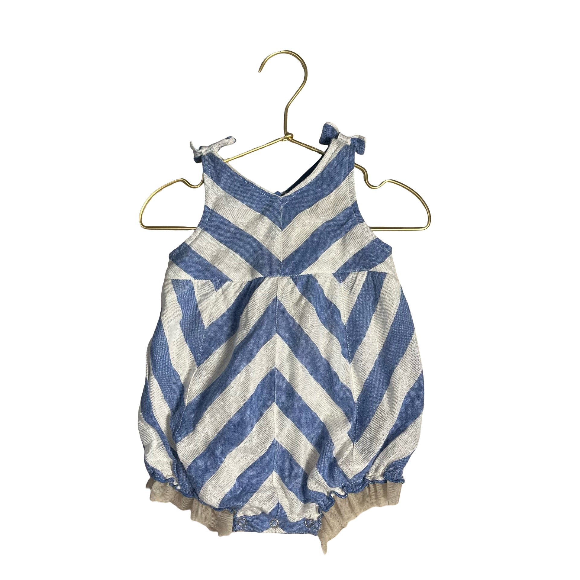Pink Chicken Blue & Metallic Silver Chevron Bubble Romper - Size 6-12 Mo