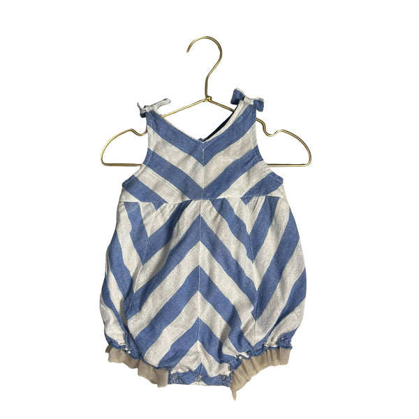 Pink Chicken Blue & Metallic Silver Chevron Bubble Romper - Size 6-12 Mo