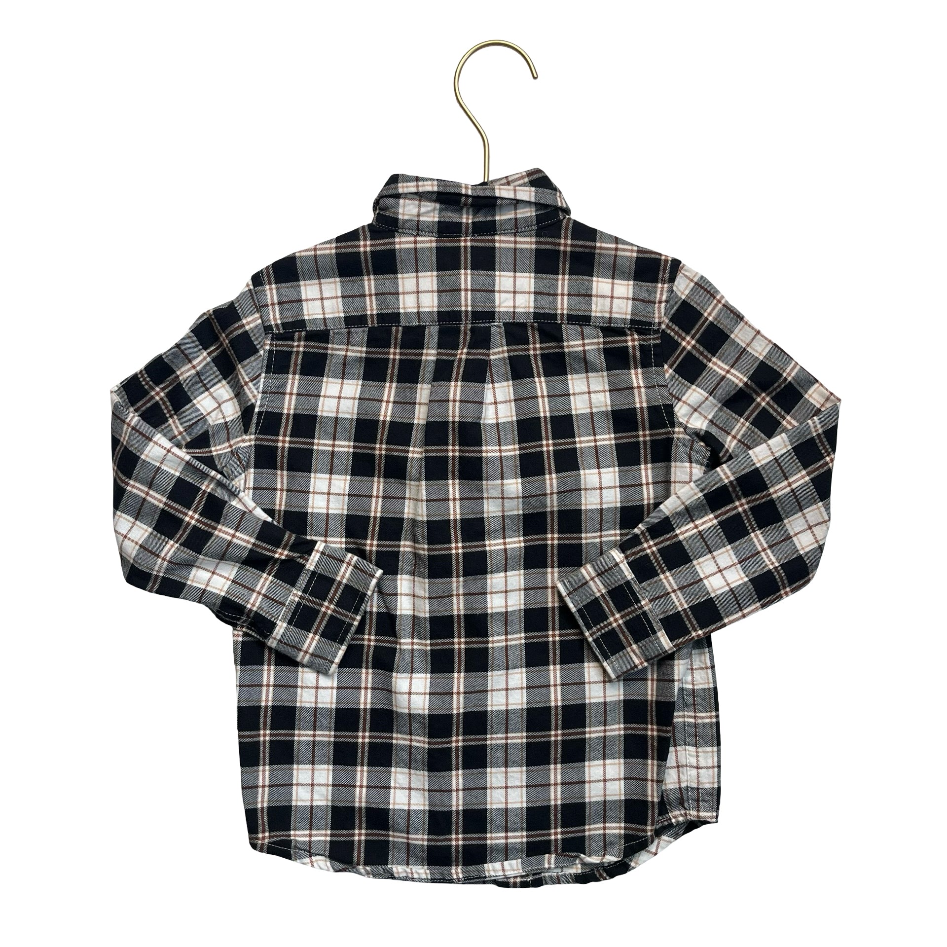 Janie and Jack Black, White, Brown Plaid Button Down - Size 3