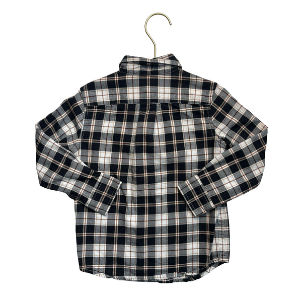 Janie and Jack Black, White, Brown Plaid Button Down - Size 3
