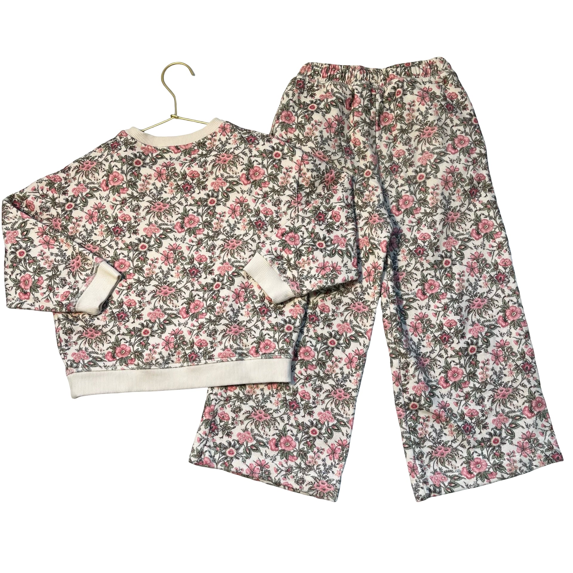 Louise Misha Ivory & Pink Floral Sweatshirt & Wide-Leg Pants Set - Size 7Y