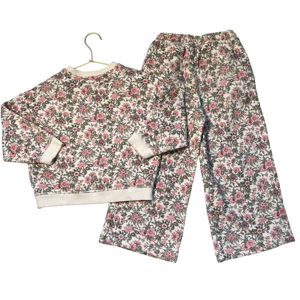 Louise Misha Ivory & Pink Floral Sweatshirt & Wide-Leg Pants Set - Size 7Y