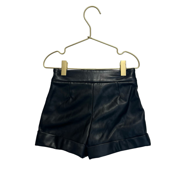 Abel & Lula Black Belted Faux Leather Pleated Shorts - Size 4