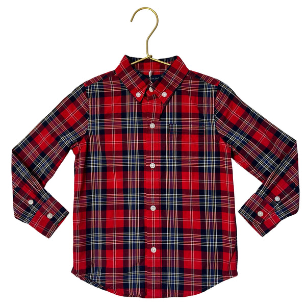 Janie and Jack Red Tartan Plaid Button Down Shirt - Size 3