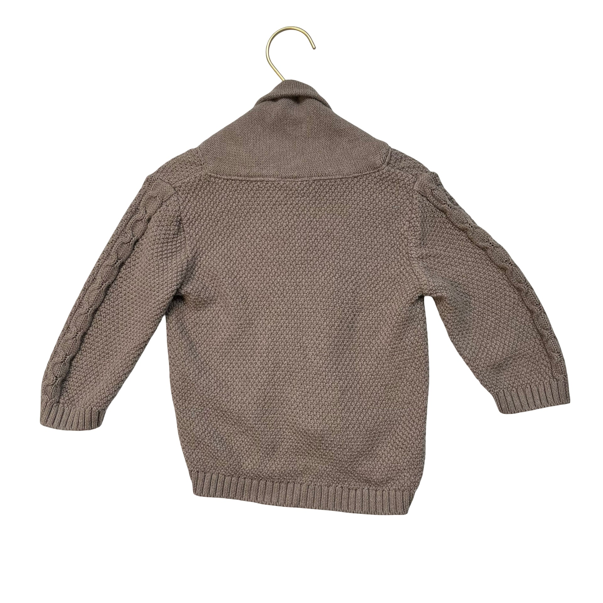 Viverano Brown Cotton Cable-Knit Shawl-Neck Cardigan Sweater - Size 18-24 Mo