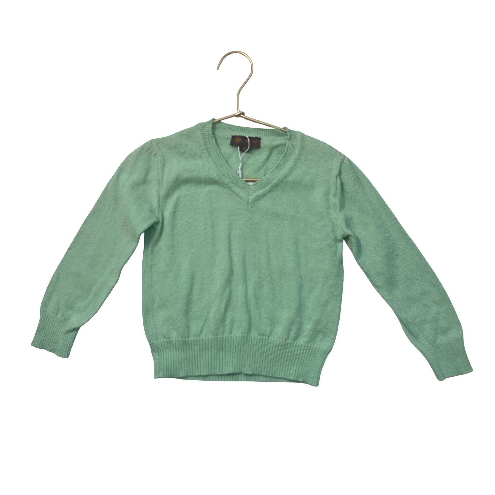 Leon Light Green V-Neck Cotton Sweater - Size 2Y