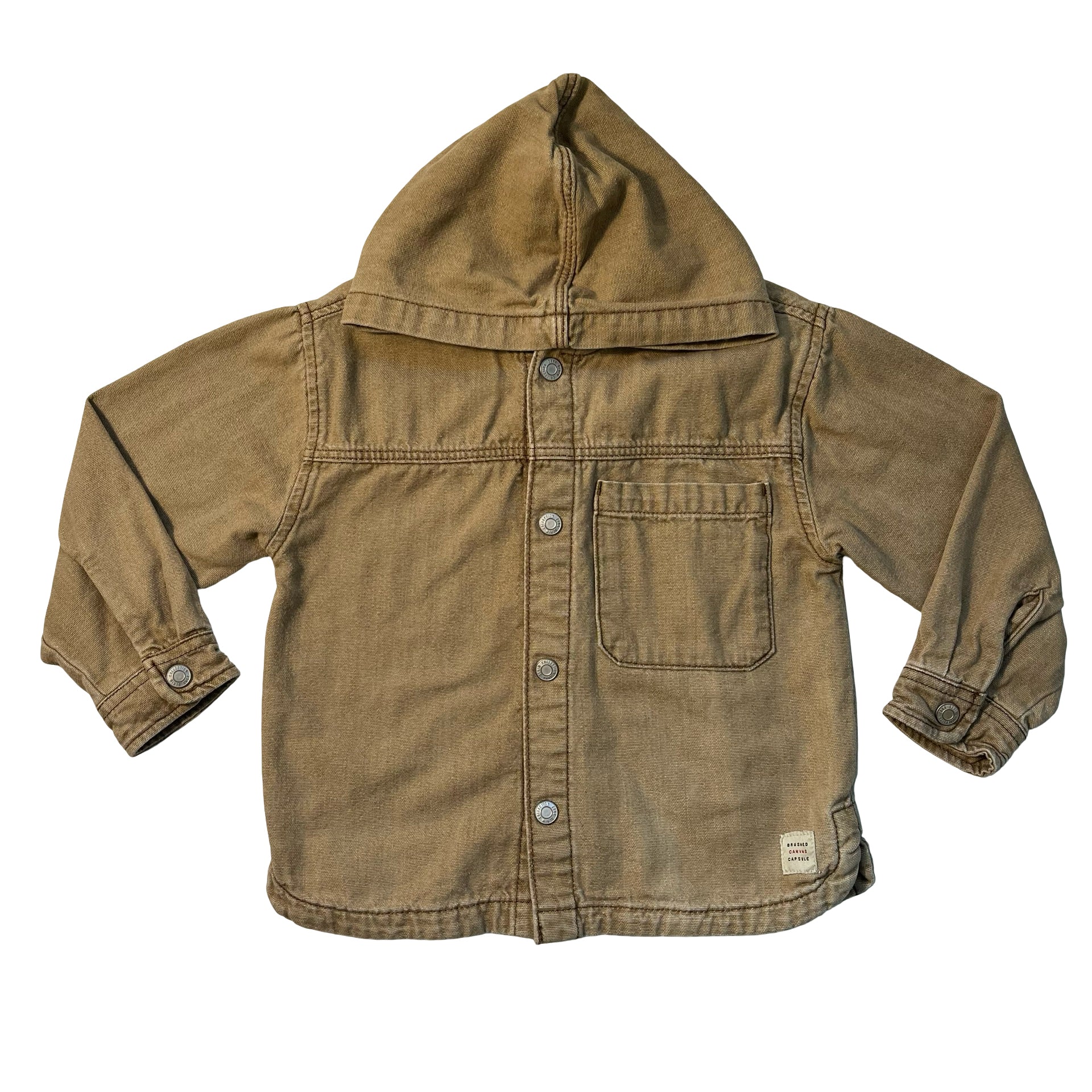 Zara Khaki Denim Hooded Shacket Jacket - Size 4-5
