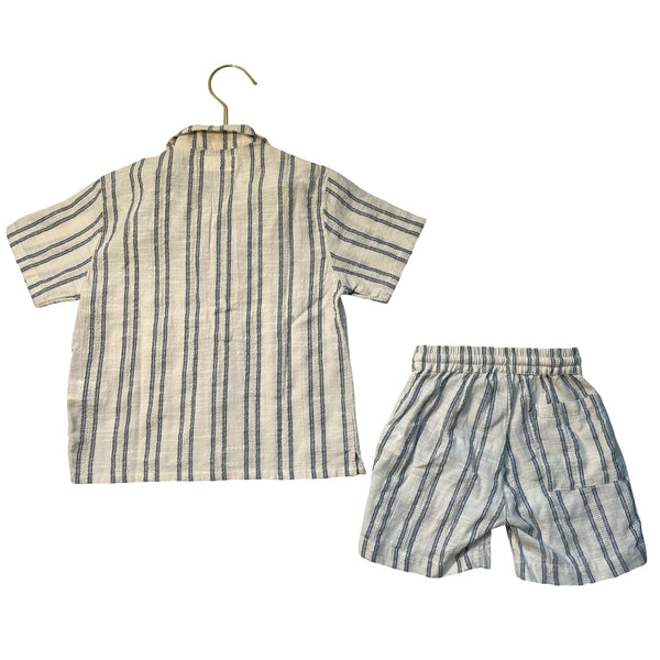 Zara Ivory & Blue Pattern Button Down Shirt & Shorts Set - Size 4