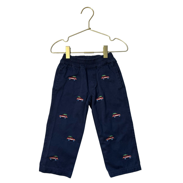 Beaufort Bonnet Navy Embroidered Christmas Tree Car Pants - Size 2T