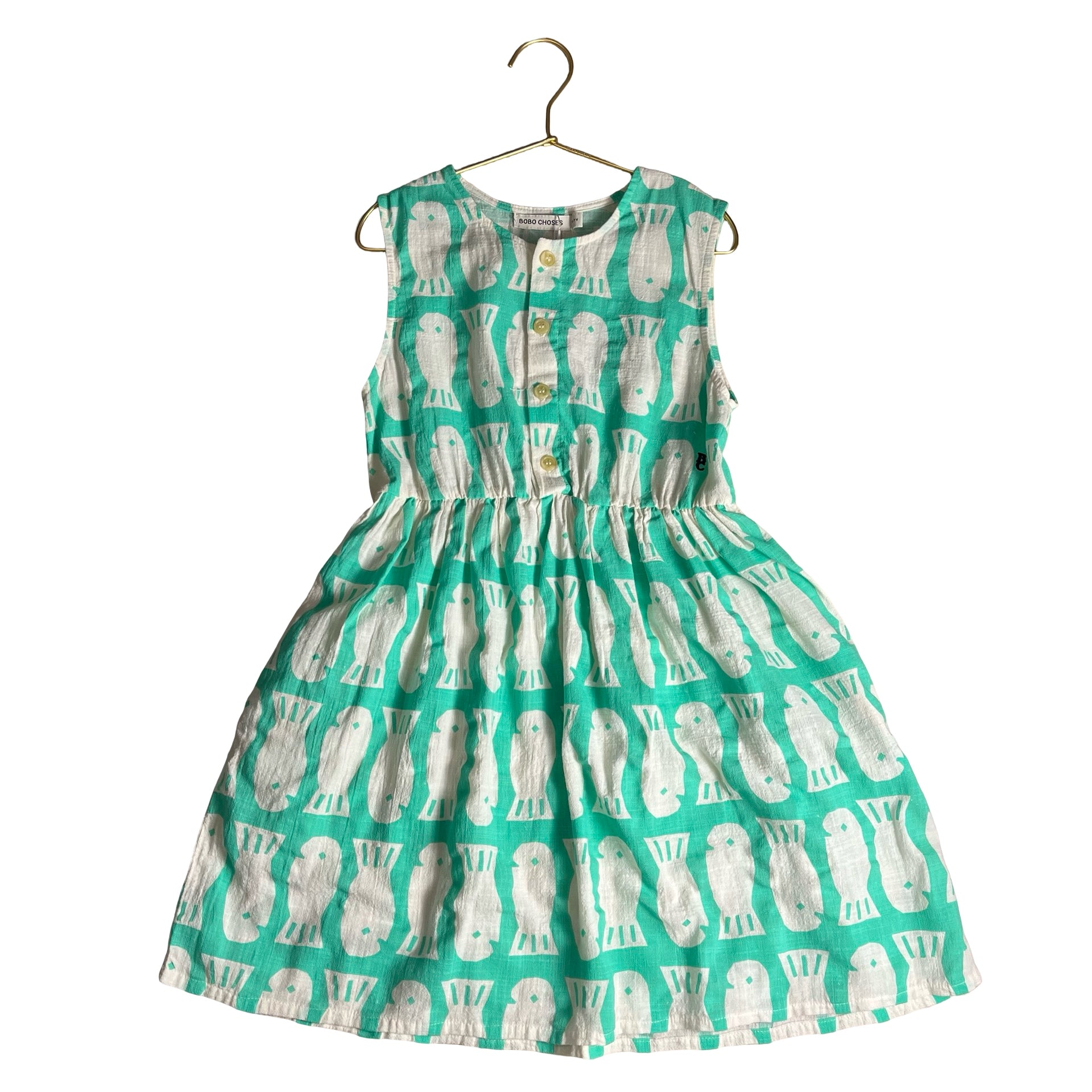 Bobo Choses Green & Ivory Fish Pattern Dress - Size 6-7Y