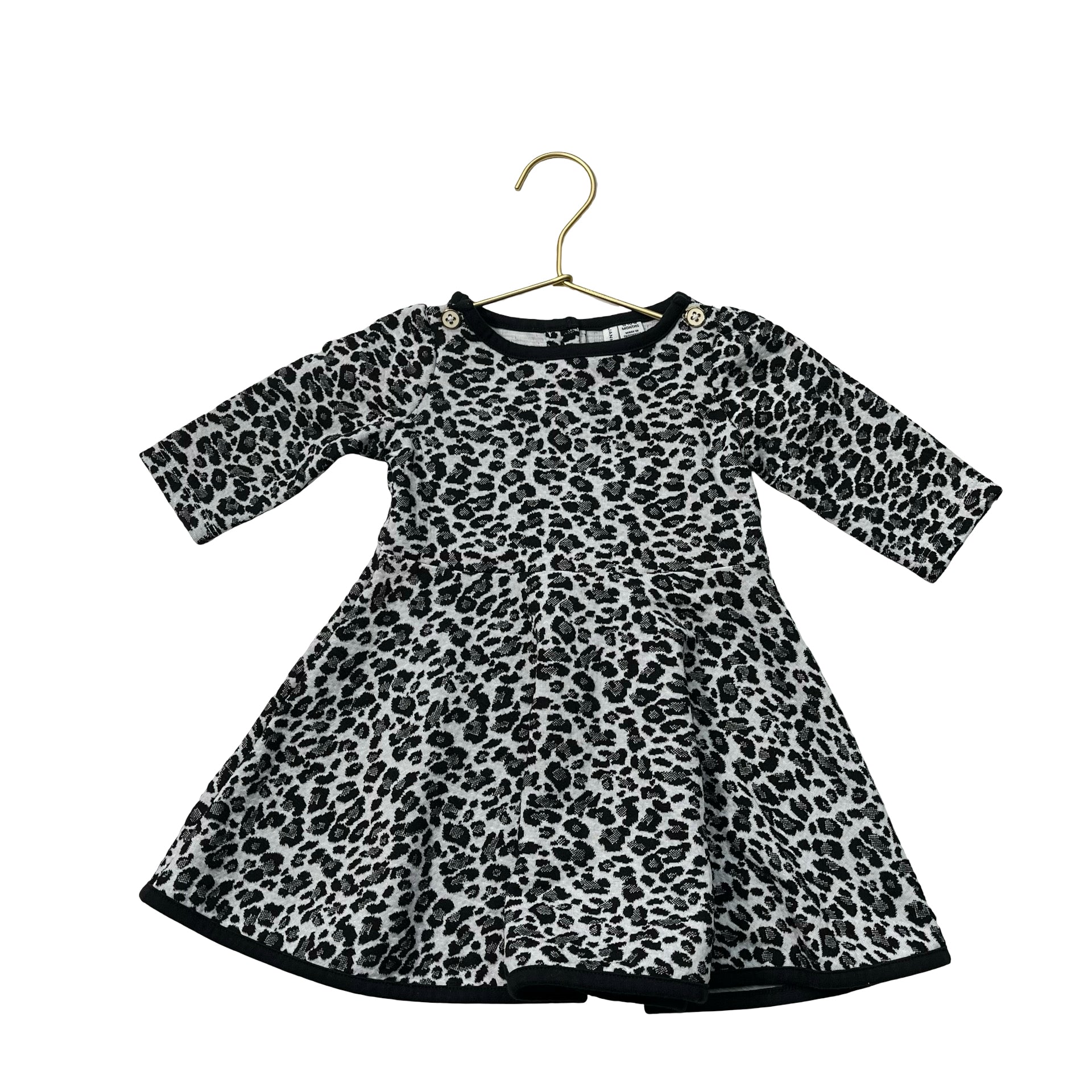 Janie and Jack Black, Gray, White Leopard Print Knit Dress - Size 12-18 Mo