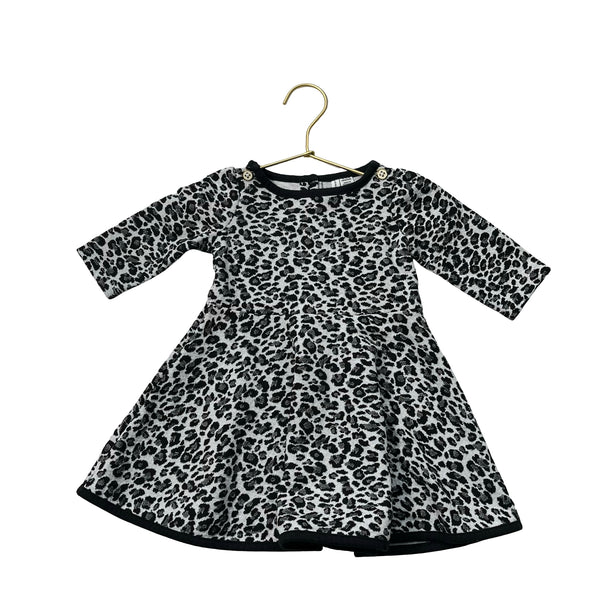 Janie and Jack Black, Gray, White Leopard Print Knit Dress - Size 12-18 Mo